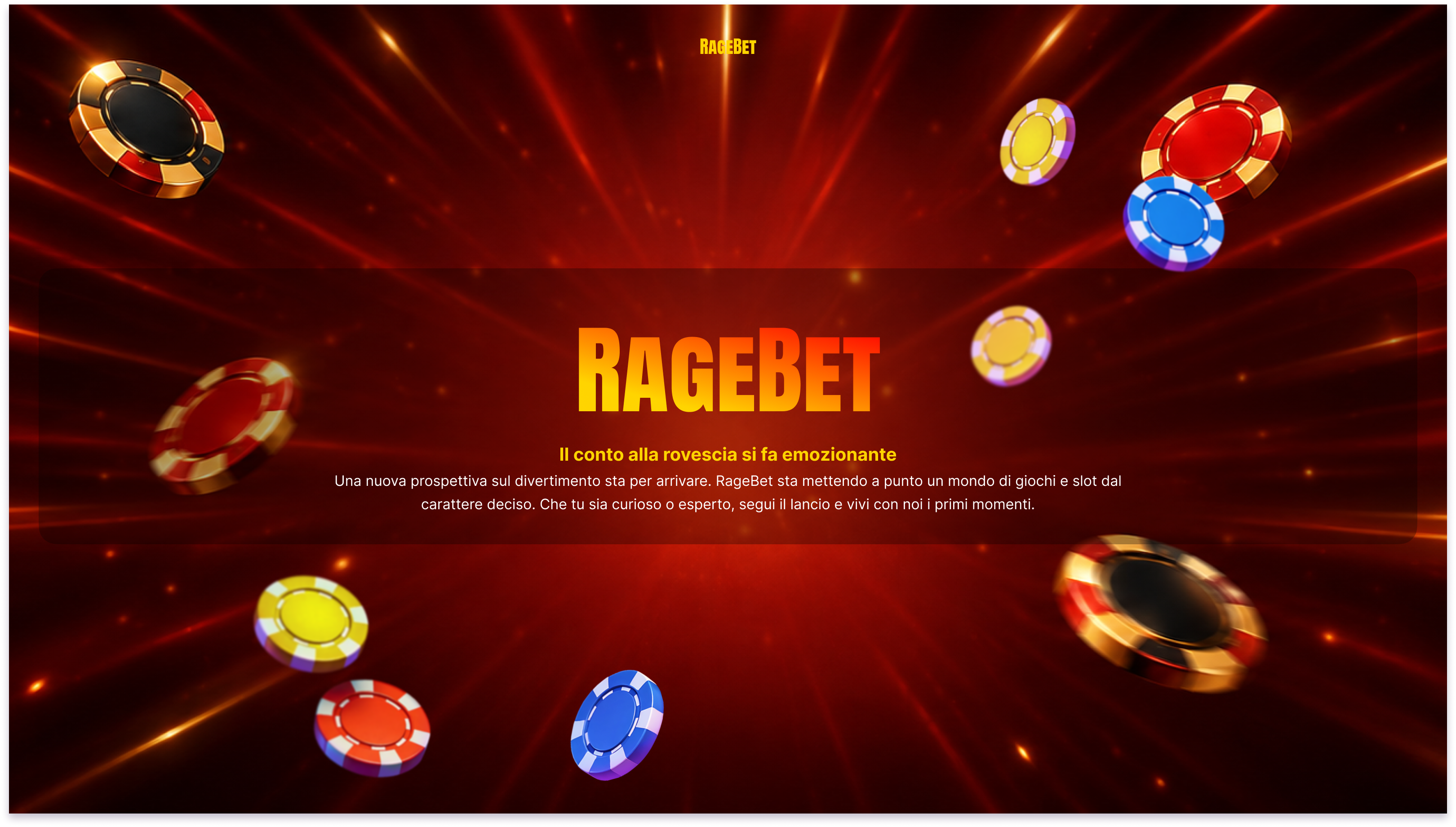 RageBet — Il conto alla rovescia si fa emozionante. Una nuova prospettiva sul divertimento sta per arrivare. RageBet sta mettendo a punto un mondo di giochi e slot dal carattere deciso. Che tu sia curioso o esperto, segui il lancio e vivi con noi i primi momenti.
